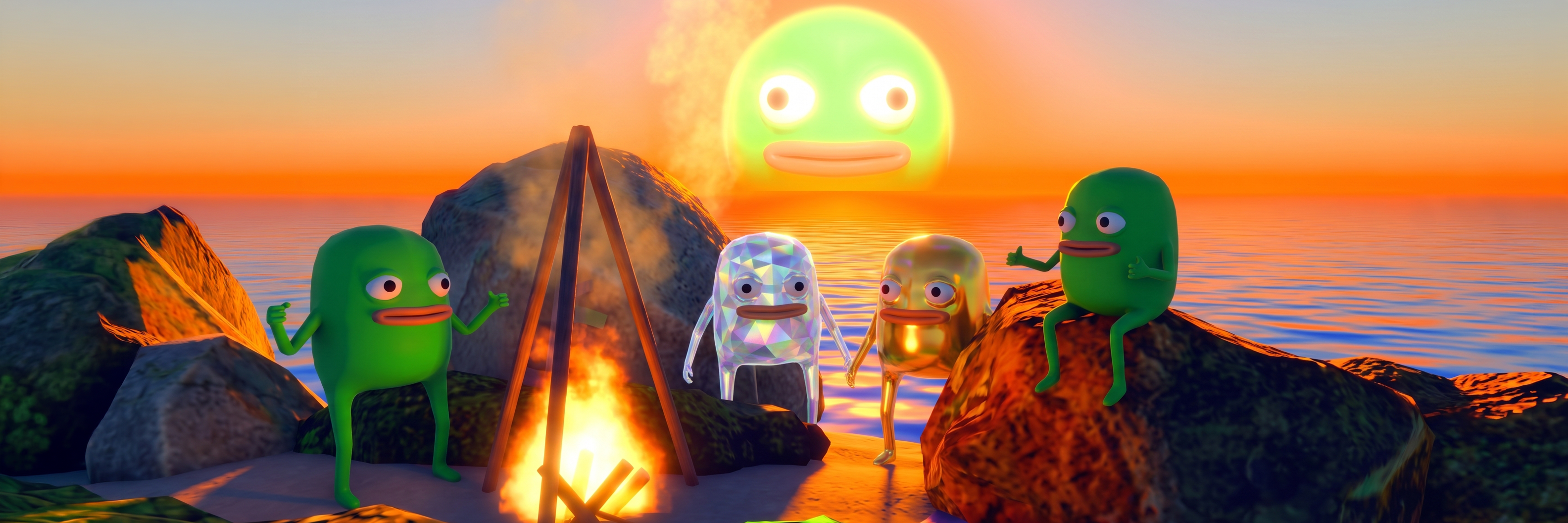 daumenfrosch and the pepe family at the campfire